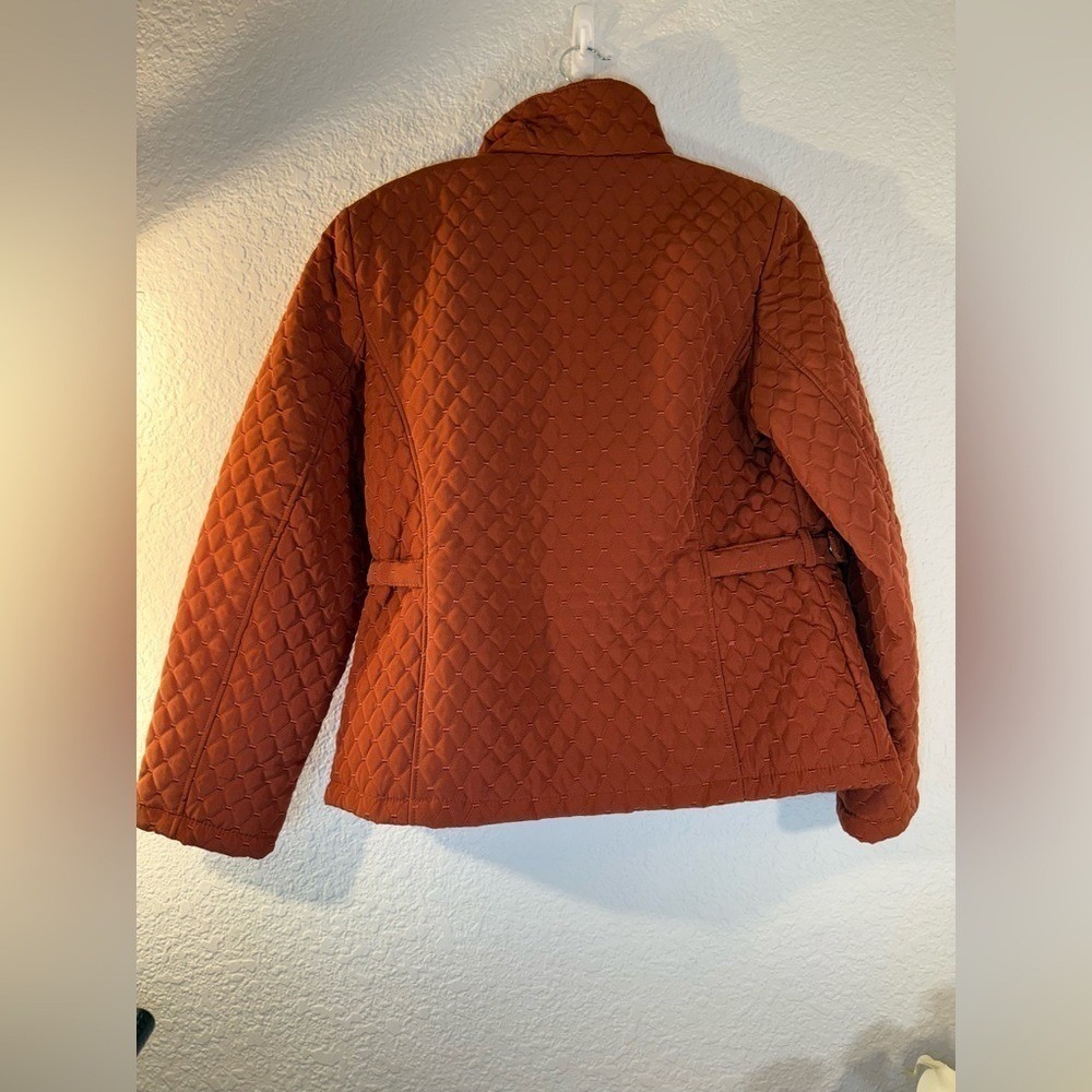 Giacca‎ Rust Quilted Diamond Stitch Lightweight Zip Jacket Side Buckles Large - Picture 3 of 13